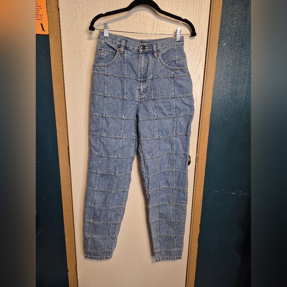 ☀️🌧VINTAGE LIZ WEAR PATCHWORK GRID STRAIGHT LEG JEANS HIGH RISE